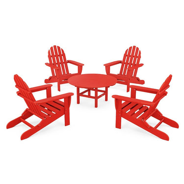 POLYWOOD Classic Folding Adirondack 5-Piece Conversation Group - Sunset Red
